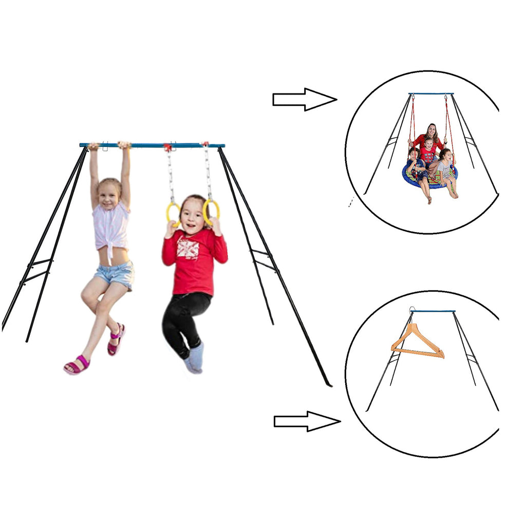 Swing Frame, A-Frame Swing Stand with Ground Nail, Heavy Duty Metal Swing Frame, Fits for Most Swings & Yoga Swing, Anti-Rust and Good Stability