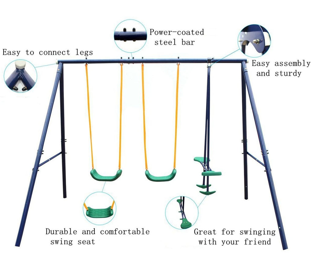 Metal Swing Set Outdoor with Glider for Kids; Toddlers; Children