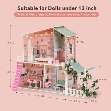 ROBOTIME Wooden Dollhouse Spring Garden Dreamhouse for Kids Toddler with Light
