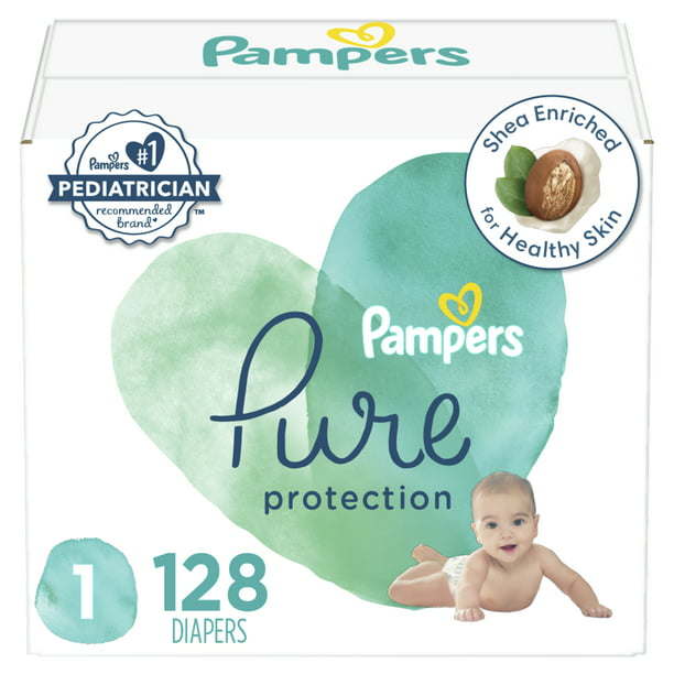 Pampers Pure Protection Natural Diapers Size 1, 128 Count
