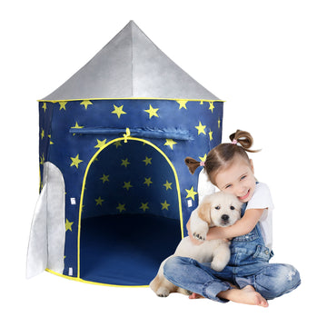 Kids Tent Rocket Spaceship, Kids Play Tent, Unicorn Tent for Boys & Girls, Kids Playhouse, Pop up Tents Foldable, Toddler Tent, Gift for Kids, Indoor & Outdoor, Blue, Space Theme