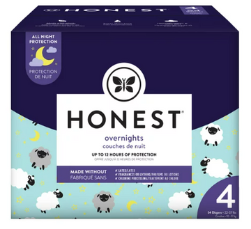 The Honest Company Overnight Baby Diapers, Sleepy Sheep, Size 4, 54 ct