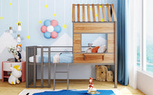 Load image into Gallery viewer, Metal Twin size Loft Bed with Roof; Window; Guardrail; Ladder Silver