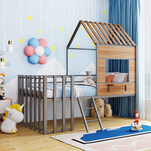 Load image into Gallery viewer, Metal Twin size Loft Bed with Roof; Window; Guardrail; Ladder Silver