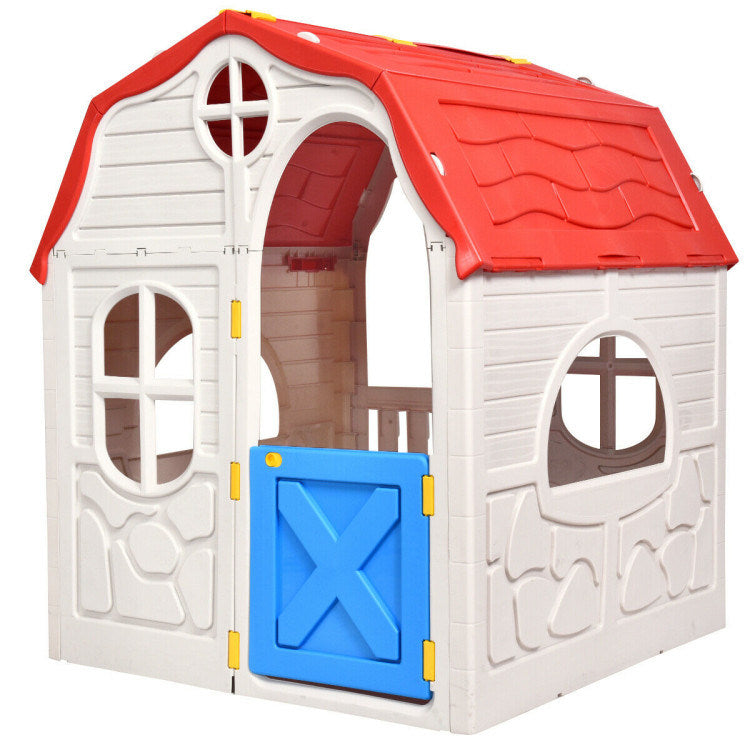 Kids Cottage Playhouse Foldable Plastic Indoor Outdoor Toy House