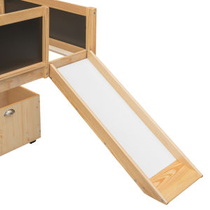 Twin size Loft Bed Wood Bed with Two Storage Boxes - Natural