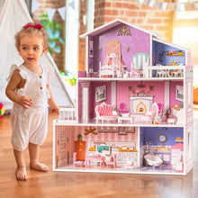 Load image into Gallery viewer, Robud Victoria Wooden Dollhouse for Kids with 24pcs Furniture Preschool Toy