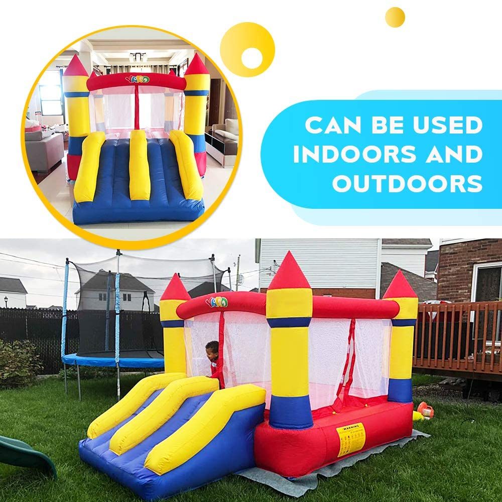 Bounce House Dual Castle Slide with Air Blower, Four-Sided Protection Net, Inflatable Bounce House for Outdoor Indoor Party