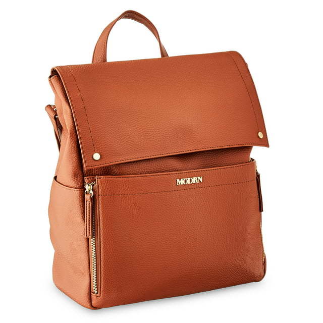 MoDRN Charli Diaper Bag in Cognac, Convertible Backpack with Adjustable Straps