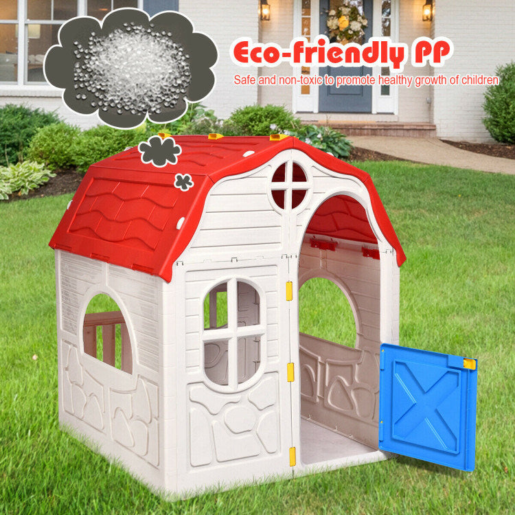 Kids Cottage Playhouse Foldable Plastic Indoor Outdoor Toy House