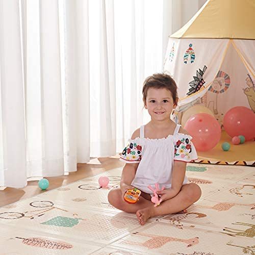 Baby Folding Play Mat - Extra Large Foam Crawl Mat - Reversible Waterproof Portable Double Sides; Colorful 57x76x0.4in