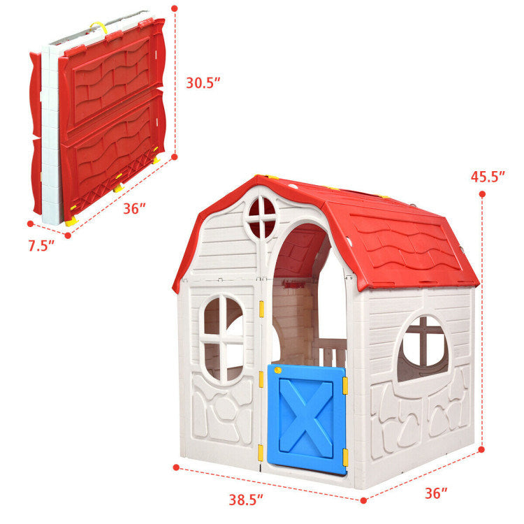 Kids Cottage Playhouse Foldable Plastic Indoor Outdoor Toy House