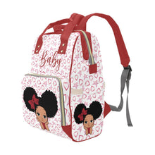Load image into Gallery viewer, Designer Diaper Bags - African American Baby Girl With Natural Afro Pigtails And Bow With Hearts