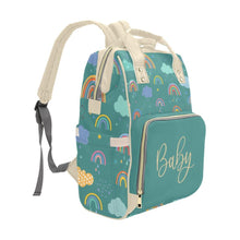 Load image into Gallery viewer, Designer Diaper Bags - Unisex Rainbows With Baby Name On Green - Waterproof Multi-Function Backpack