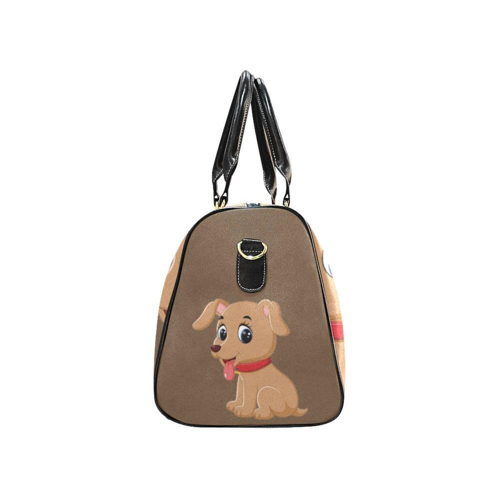 Custom Diaper Tote Bag | Adorable Cartoon Puppy Dog With Personalized Heart Name - Brown Diaper Travel Bag