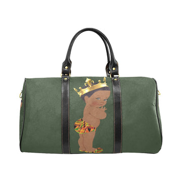 Custom Diaper Tote Bag - Ethnic Super Cute African American Baby Boy King - Dark Green Travel Baby Bag