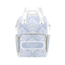 Load image into Gallery viewer, Designer Diaper Bags - Pretty Light Blue Personalized Custom Diaper Bag Backpack