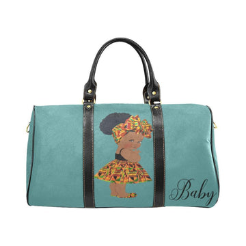 Custom Diaper Tote Bag - Ethnic Super Cute African American Baby Girl - Teal Green Travel Tote Baby Bag