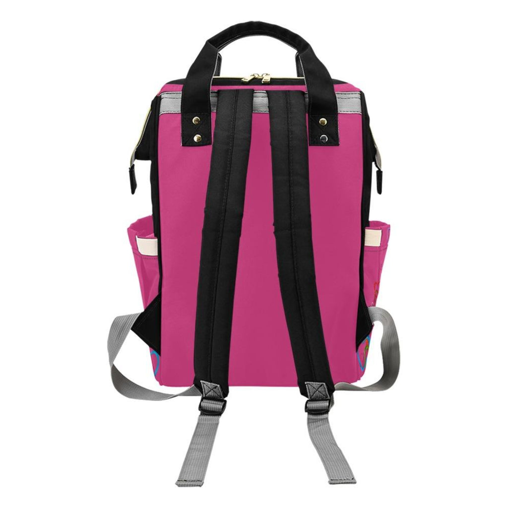 Designer Diaper Bags - African American Baby Girl With Afro Pigtails Hot Pink - Waterproof Multi-Function Backpack