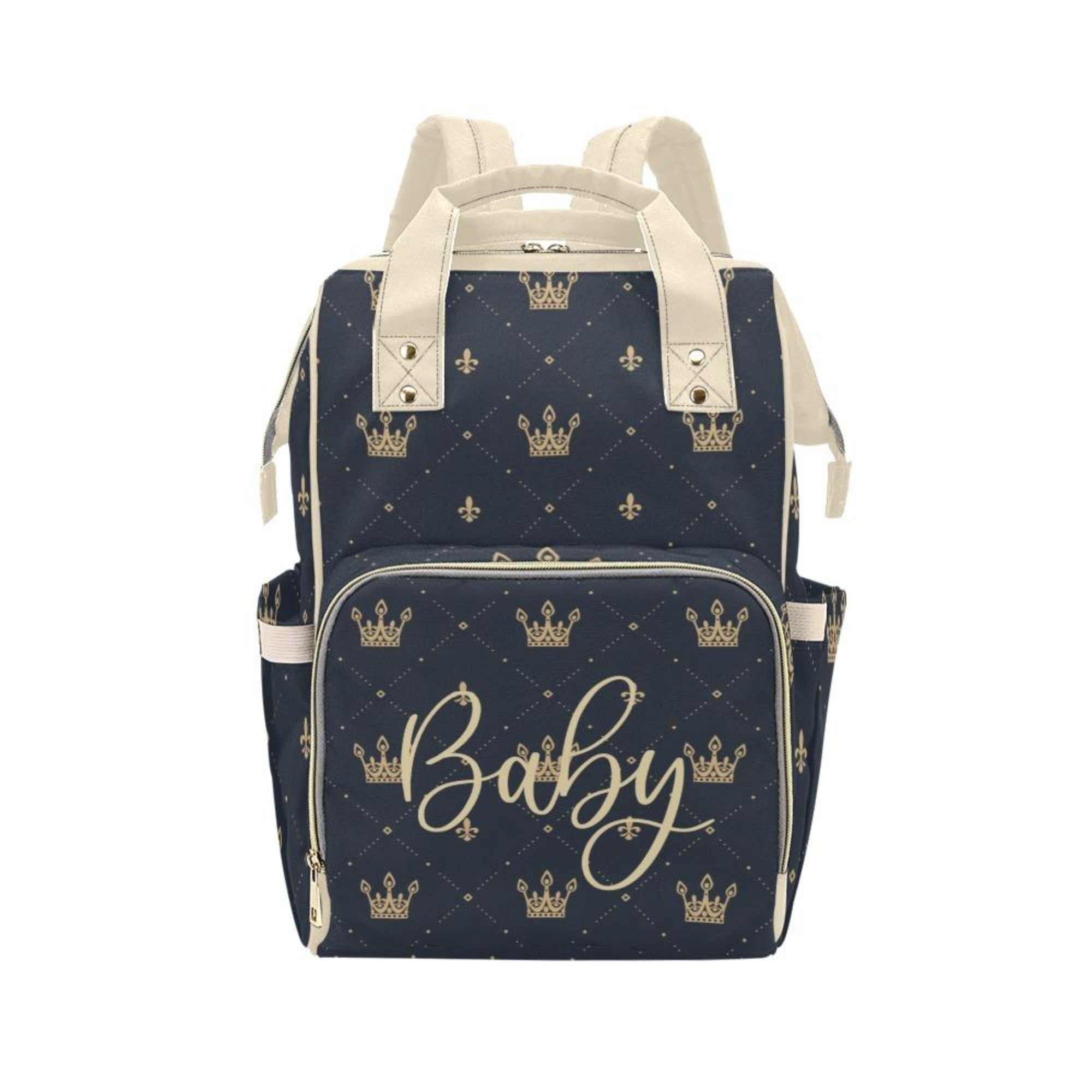 Designer Diaper Bags - Regal Boys Gold Crowns On Black - Waterproof Multi-Function Backpack