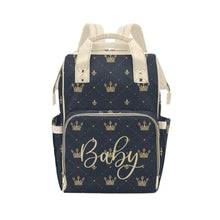 Load image into Gallery viewer, Designer Diaper Bags - Regal Boys Gold Crowns On Black - Waterproof Multi-Function Backpack