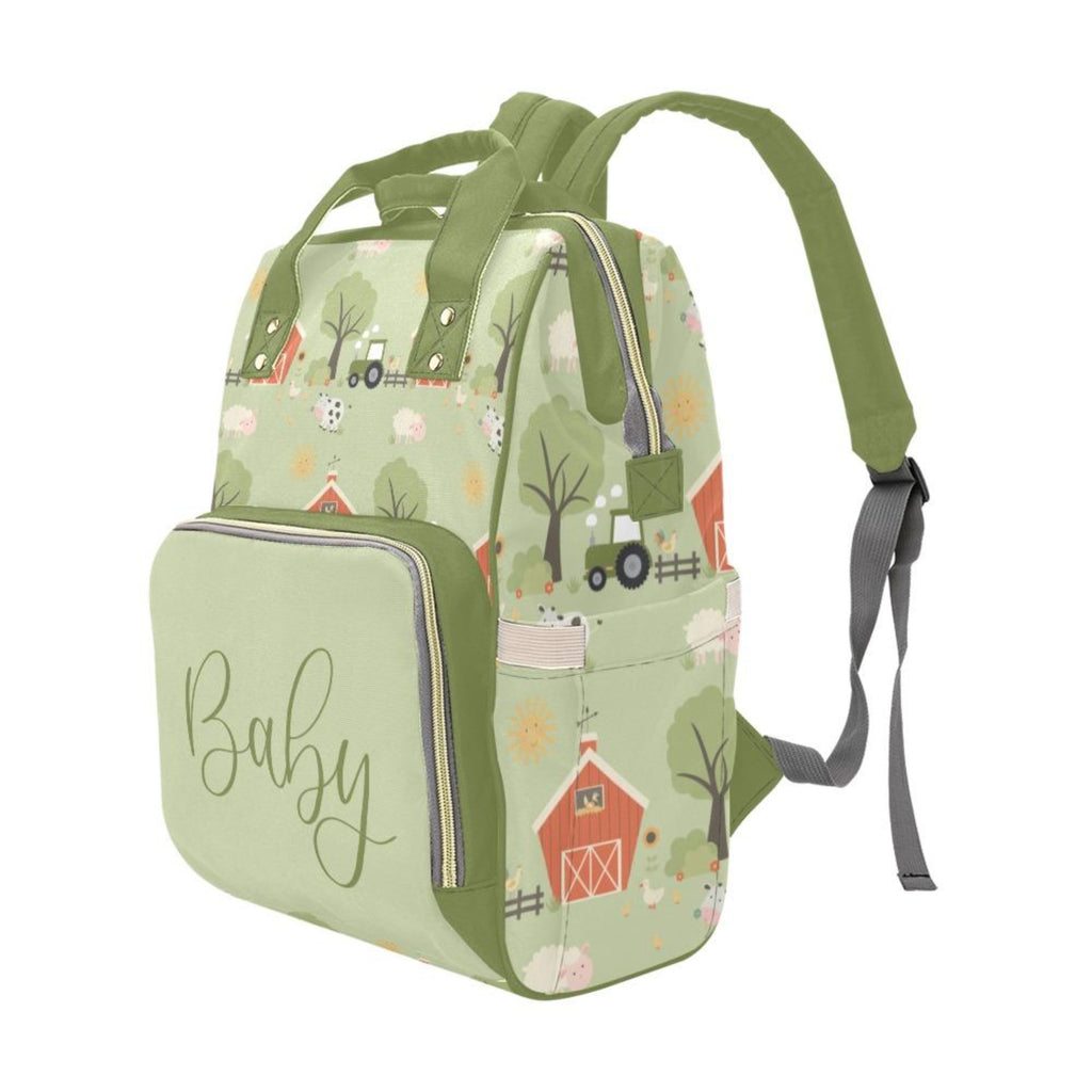 Baby Bag Backpack - Tractors And Farm In Green Tones Multi-Function Backpack
