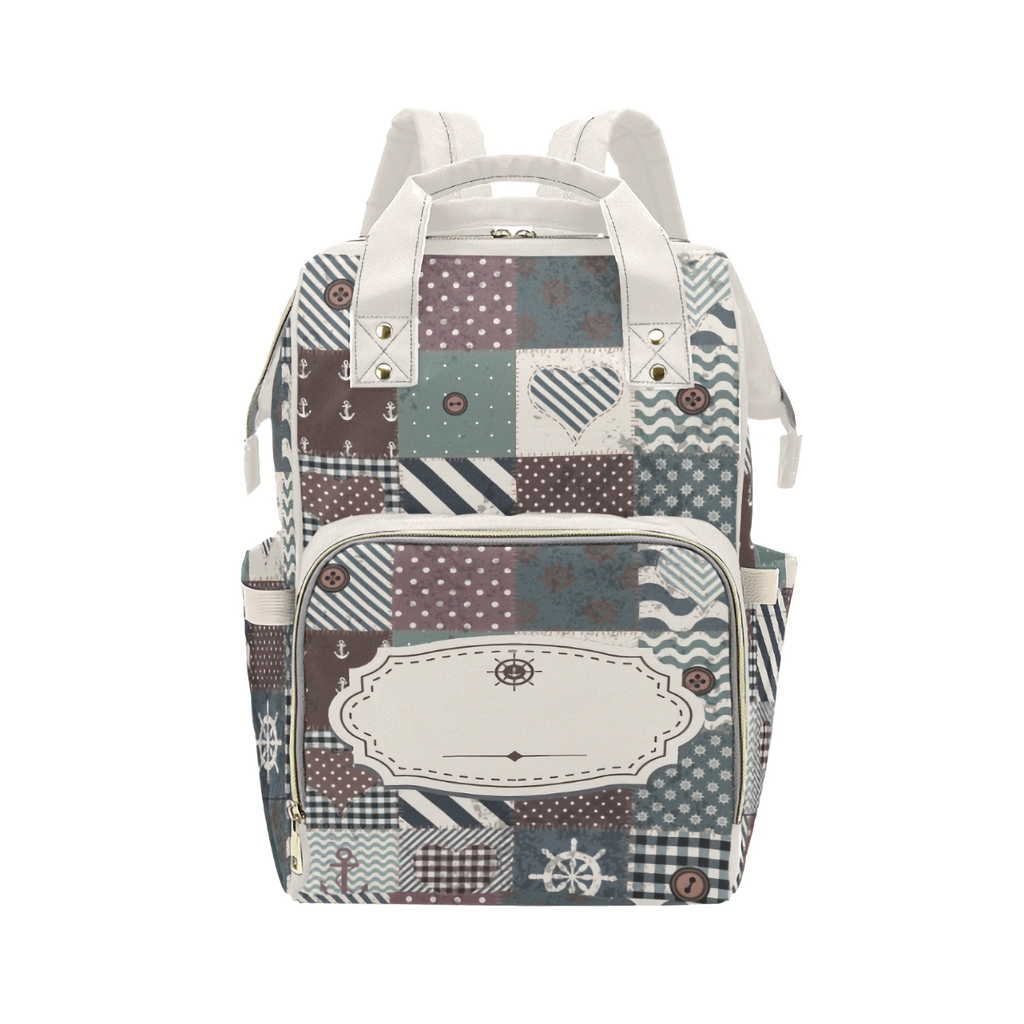 Personalized Patchwork Nautical Style with Label and Name Multi-Function Backpack