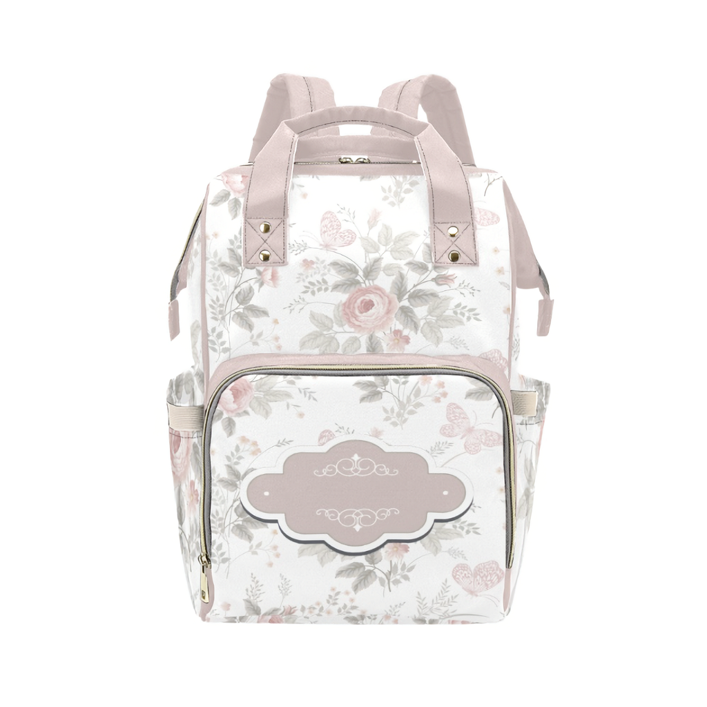 Designer Diaper Bag - Boho Dusty Rose Floral Diaper Bag Backpack - Waterproof Backpack